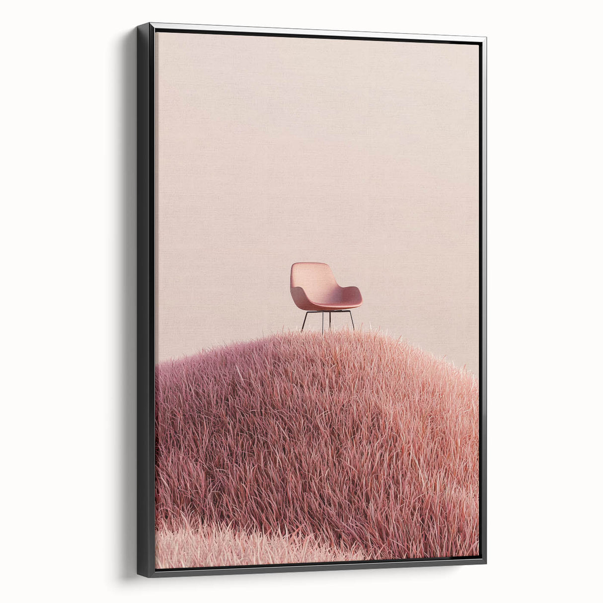 Framed canvas artwork depicting serene landscapes with vibrant green fields and a black frame, showcasing a side view that highlights its elegant design and texture. Perfect for home decor, this piece enhances any living space with its tranquil natural imagery.
