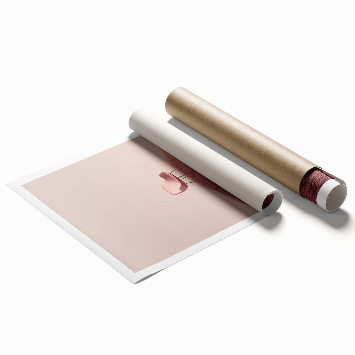 Vibrant rolled canvas print showcasing a serene landscape with rolling green fields under a blue sky, packaged securely in a durable cardboard tube for safe delivery.