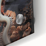 Large abstract wall art in mid-century modernist style with vibrant blues and greens, printed on acrylic glass.