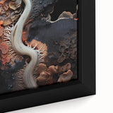 Extra large black wall art featuring colorful, textured abstract elements on a framed canvas, ideal for living room decor.