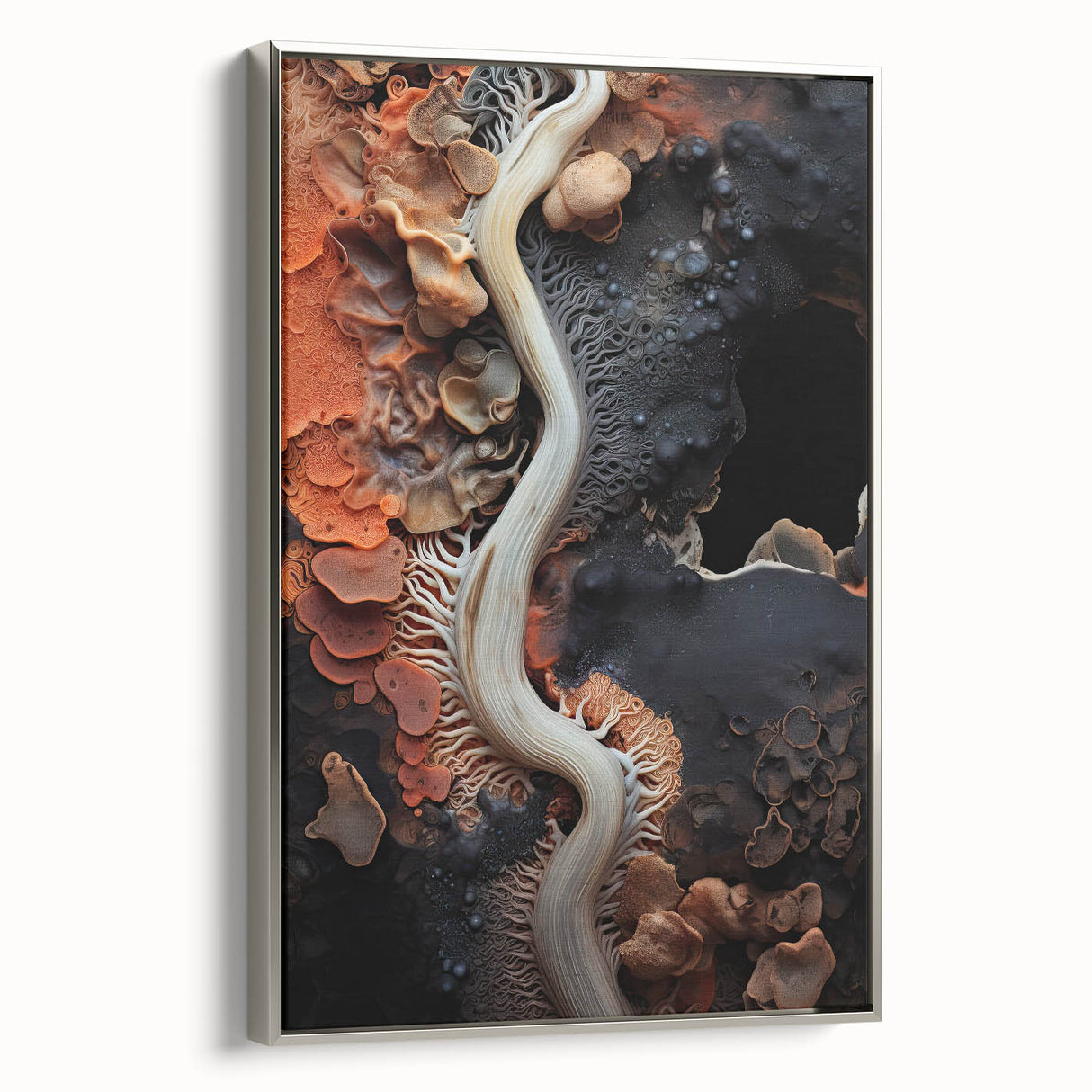 Framed canvas landscape art painting featuring a vintage poster design in black with colorful elements.