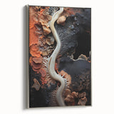 Framed canvas landscape art painting featuring a vintage poster design in black with colorful elements.