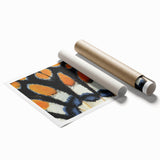 Close-up image of a dew-covered spider web on a rolled print, featuring soft gray and silver tones.