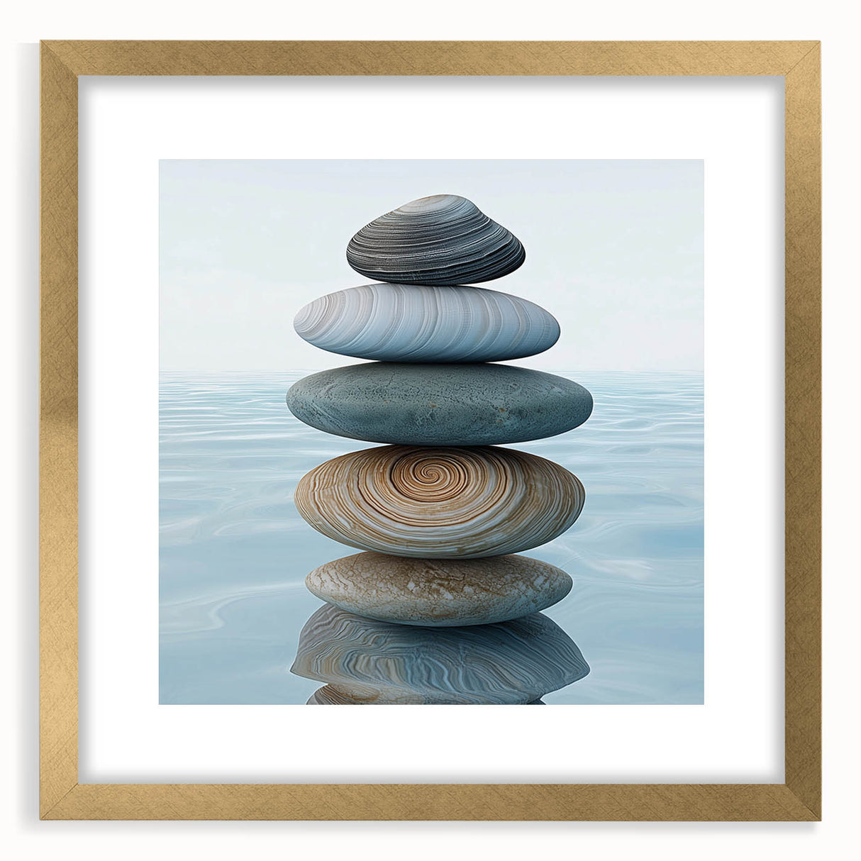 Extra large abstract art print featuring textured swirls in muted earth tones, framed with a gold mat.