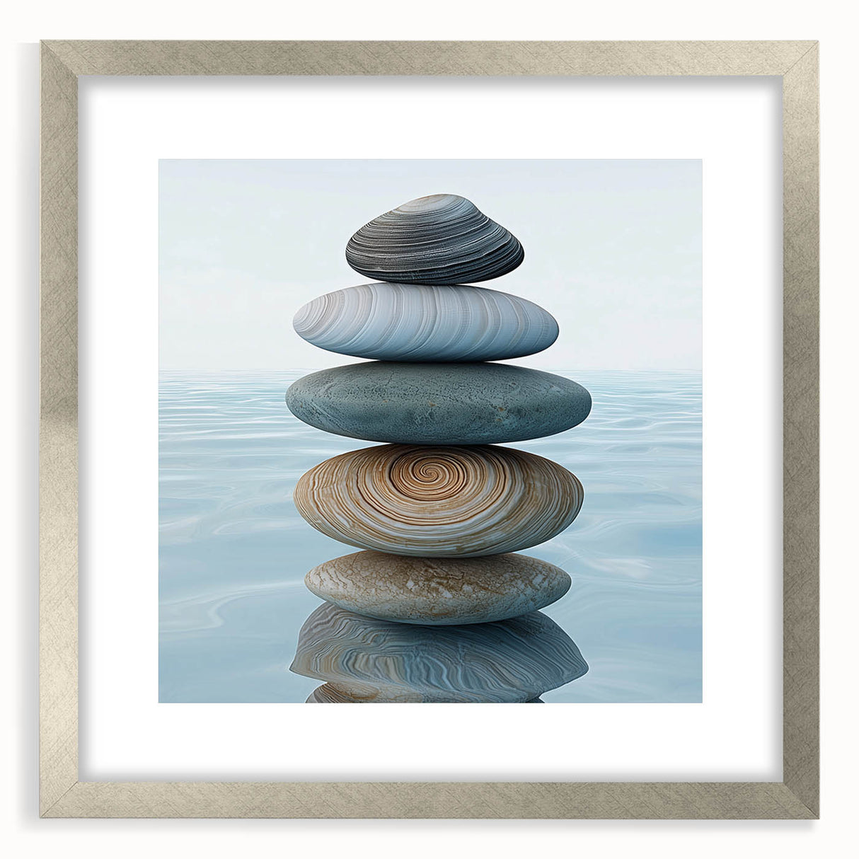 Textured art print featuring abstract nature elements in muted earth tones, framed with a silver mat.