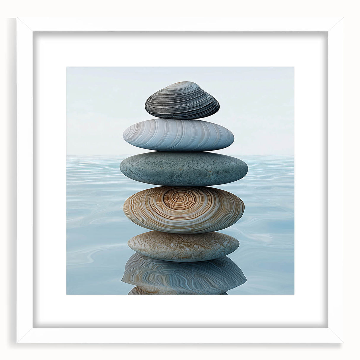 Abstract art print featuring swirling patterns in muted earth tones, framed with a white mat, ideal for dining room decor.