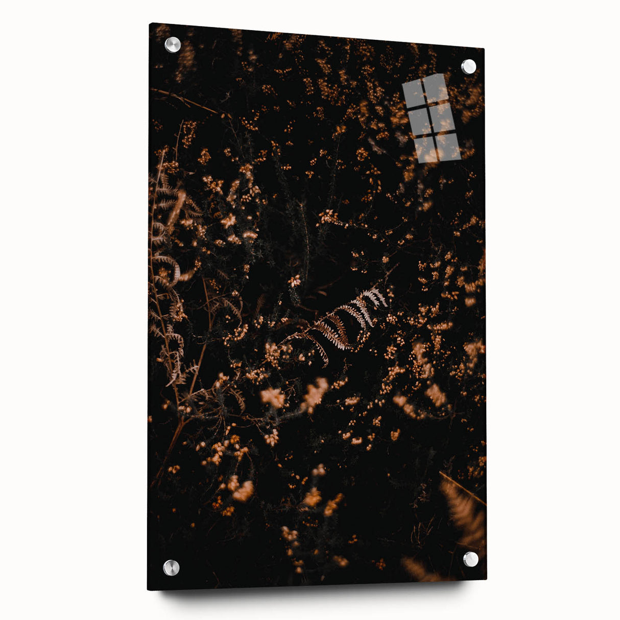 Large abstract wall art featuring autumnal hues on acrylic glass, suitable for bedroom or dining room decor.