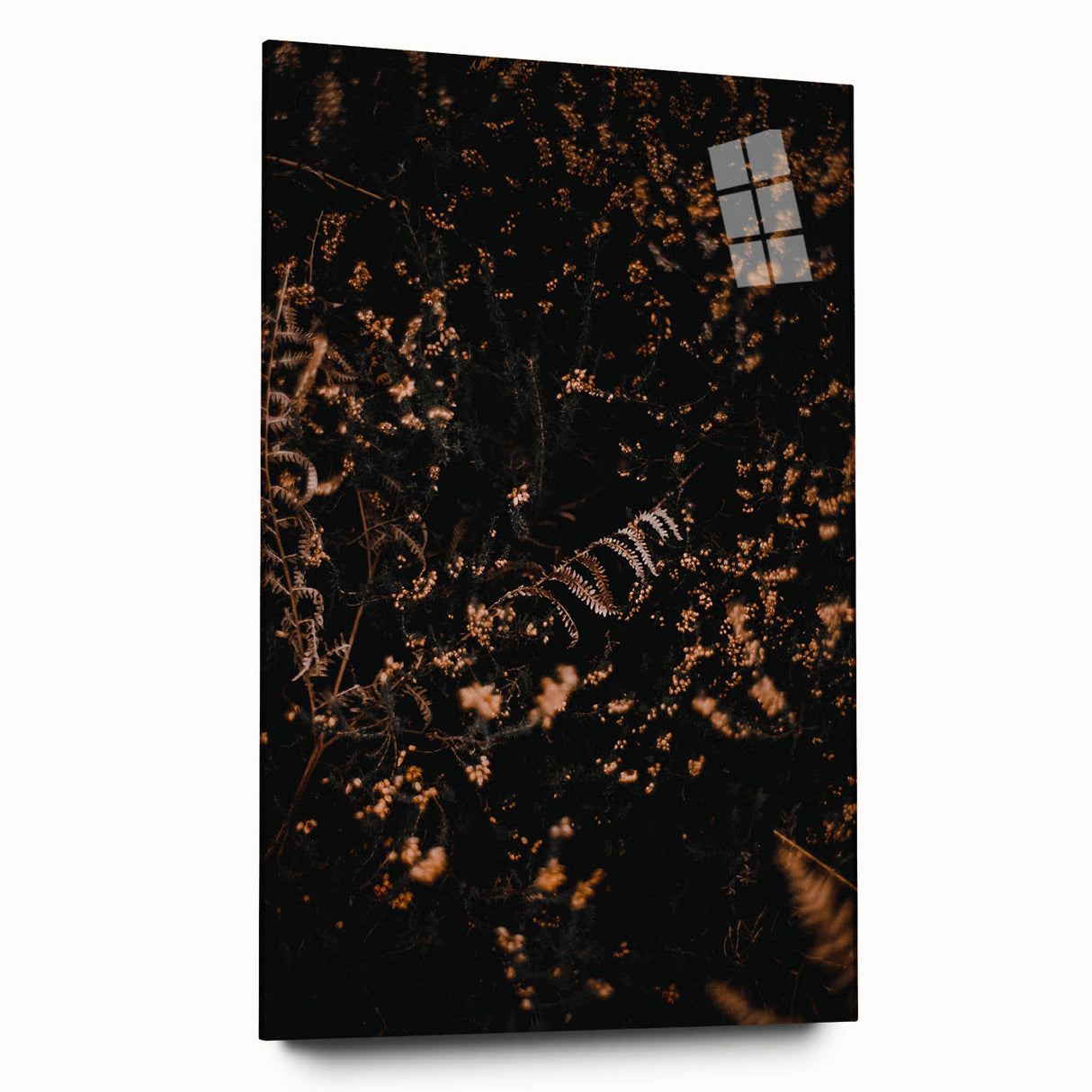 Large abstract wall art on acrylic glass showcasing swirling autumnal hues, ideal for bedroom or dining room decor.