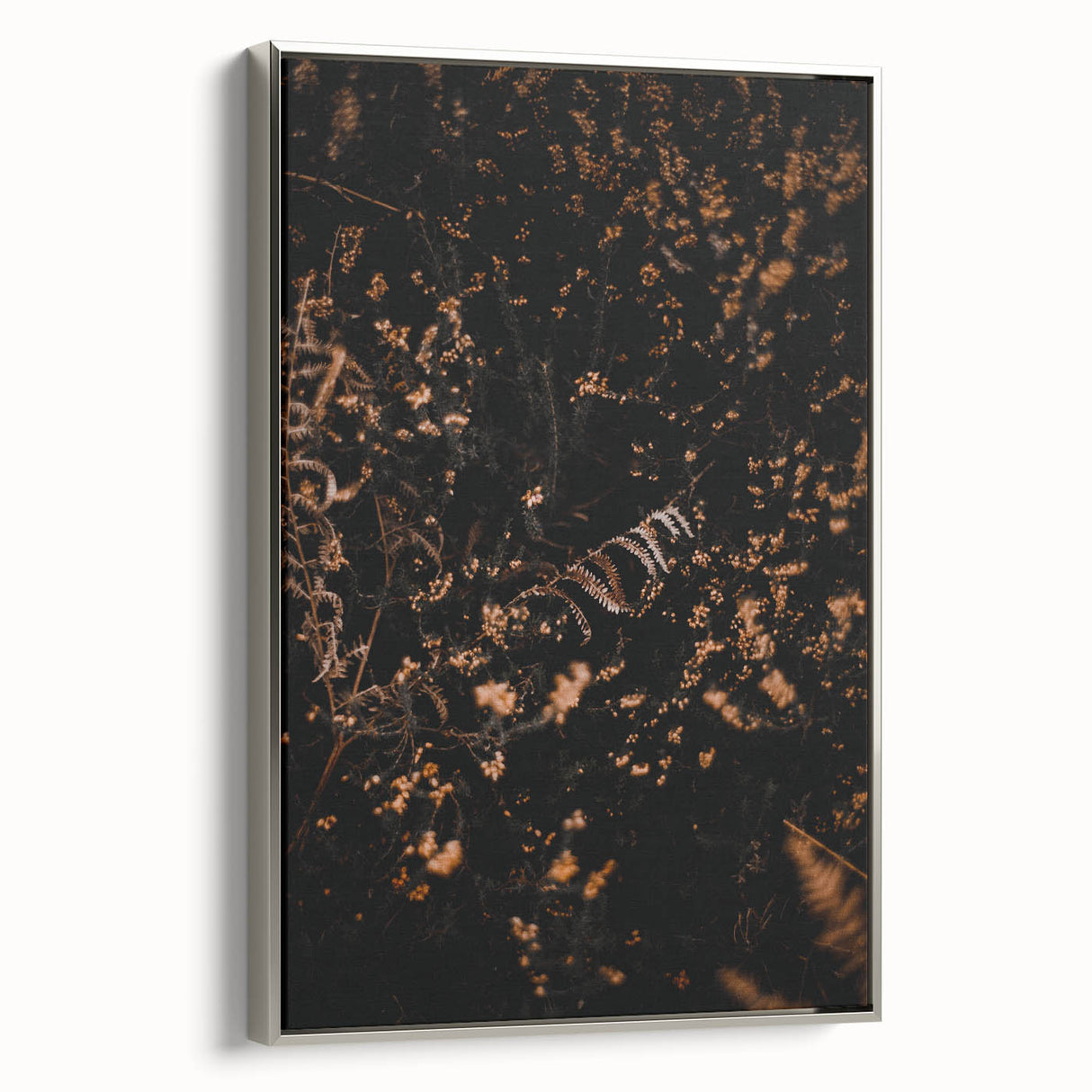 Landscape art painting of autumn trees on framed canvas, featuring orange and brown hues, ideal for living room decor.