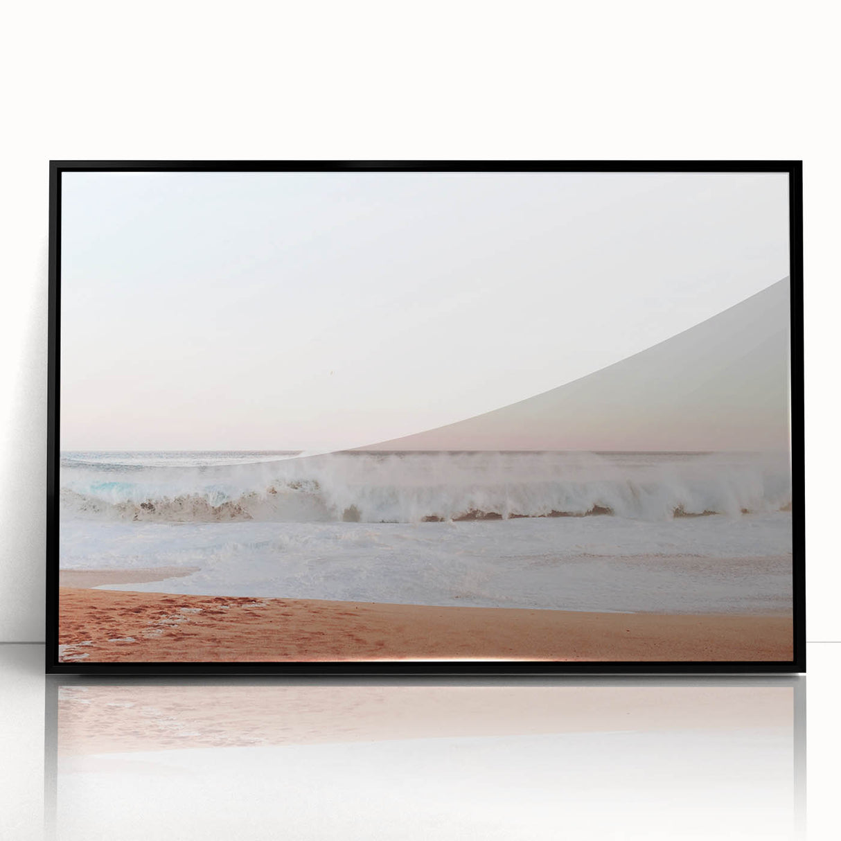 Large abstract wall art featuring mid-century modernist style with vibrant summer hues on a framed acrylic.