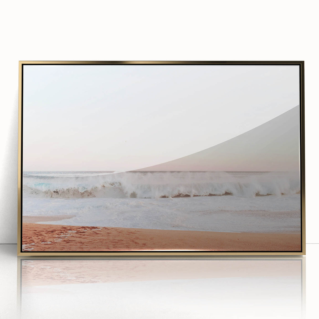 Large art print featuring a mid-century modernist summer scene in warm gold tones on acrylic, ideal for nursery wall decor.