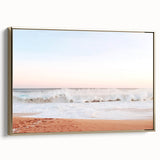 Framed canvas landscape painting depicting a summer scene with muted gold and green tones, ideal for bedroom wall art.