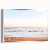 Vintage poster art depicting summer season on framed canvas, with colorful palette, ideal for living room decor.