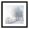 Extra large abstract art print depicting a winter scene with textured blue and white colors on a black framed canvas.