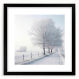 Extra large abstract art print depicting a winter scene with textured blue and white colors on a black framed canvas.