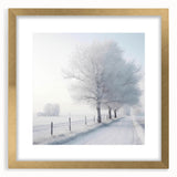 Extra large abstract art print featuring textured winter scene in gold frame, ideal for living room decor.