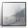 Large abstract wall art depicting a winter scene in black and white tones on a framed acrylic.