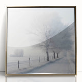 Winter scene in muted gold and white colors on a large acrylic print, ideal for modern nursery wall decor.