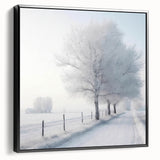 Winter landscape in black and white on framed canvas, ideal for bedroom wall decor.
