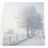 Winter scene in black and white on large stretched canvas, ideal for kitchen wall art or bedroom ambiance.