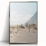 Mid-century modernist art featuring geometric shapes in pastel shades on a silver-framed acrylic, ideal for nursery wall art.