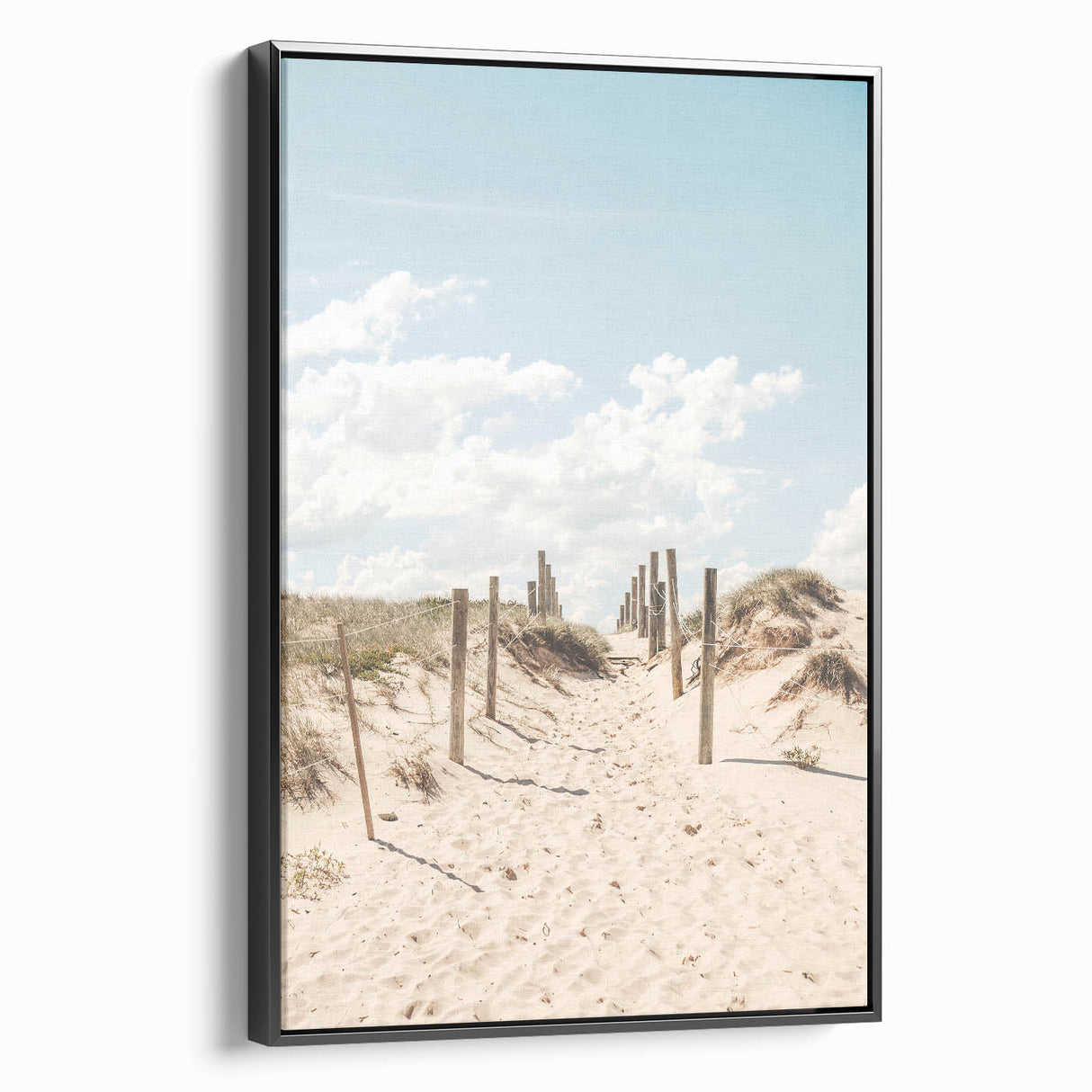 Black and white vintage poster art of a summer landscape on framed canvas, suitable for bedroom decor.