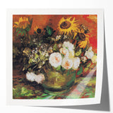 Extra large glossy print of Van Gogh-inspired floral artwork in vibrant colors, ideal for art wall dining room or bathroom.