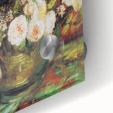 Large abstract wall art print on acrylic glass featuring swirling blue and yellow hues.