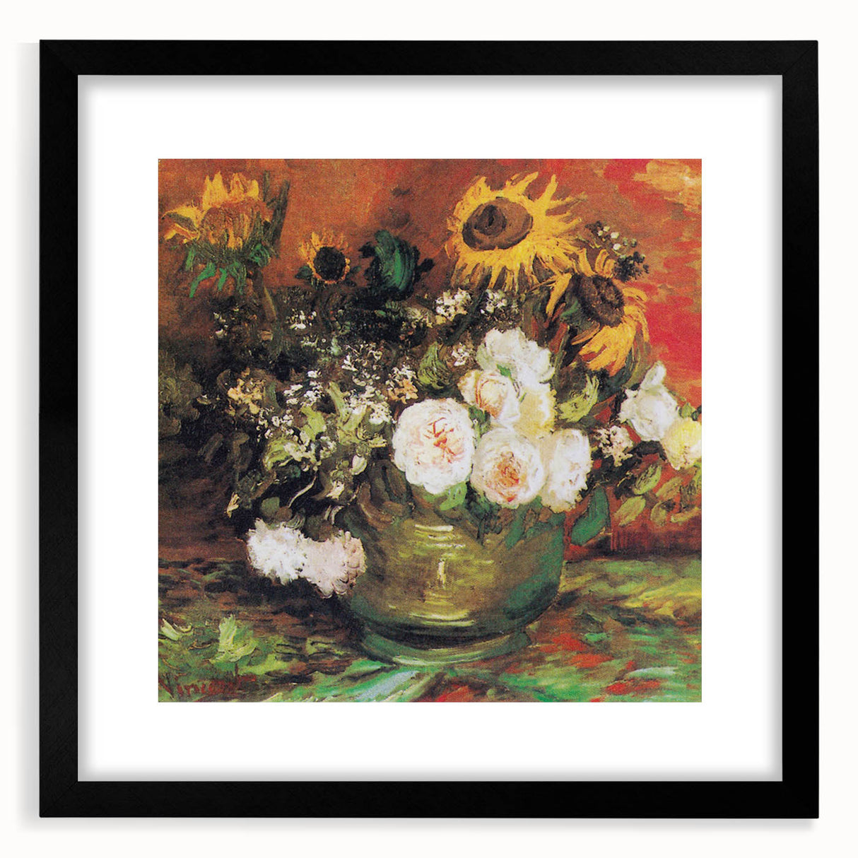 Extra large abstract art print featuring colorful, textured brushstrokes on a black framed canvas.