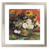 Extra large abstract art print featuring textured swirls in vibrant blues and yellows, framed in silver.