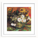 Textured abstract art print featuring swirling blue and yellow tones, displayed in a white frame, suitable for bedroom art.