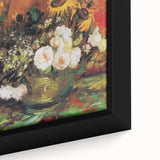 Close-up of a textured, extra-large framed canvas depicting a colorful, abstract version of Van Gogh's style.