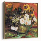 Framed canvas depicting a van Gogh-inspired landscape in silver and gold tones, suitable as wall art for a bedroom.