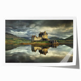 Landscape artwork featuring a scenic castle surrounded by lush greenery, printed on high-quality rolled canvas, ideal for home decor or gallery display.