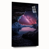 Acrylic glass artwork showcasing a side view of a stunning cave landscape, featuring vibrant colors and intricate details, perfect for home decor or art enthusiasts.