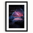 Black-framed landscape art print showcasing a cave scene with vibrant colors and intricate details, perfect for home decor or office spaces.