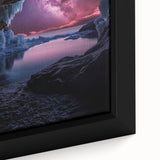 Close-up of a framed canvas featuring a vibrant landscape design with intricate cave formations, showcasing rich colors and detailed textures ideal for home decor. Perfect for nature enthusiasts and art collectors, this piece adds a stunning visual element to any space.