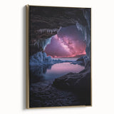 Framed canvas artwork showcasing a stunning landscape with caves, highlighted by a gold side view, perfect for enhancing home decor in contemporary settings.