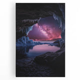 Stretched canvas artwork depicting a serene landscape with intricate cave formations, showcasing earthy tones and vibrant details, perfect for home decor.