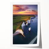 Vibrant rolled print showcasing a dramatic cliff landscape with rich colors and intricate details, elegantly packaged in a protective tube for art enthusiasts.