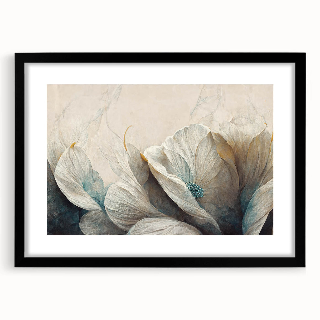 Elegant Floral Living Room Wall Art – Teal & Gold Canvas Print