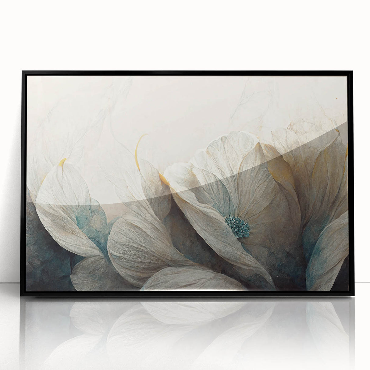 Elegant Floral Living Room Wall Art – Teal & Gold Canvas Print