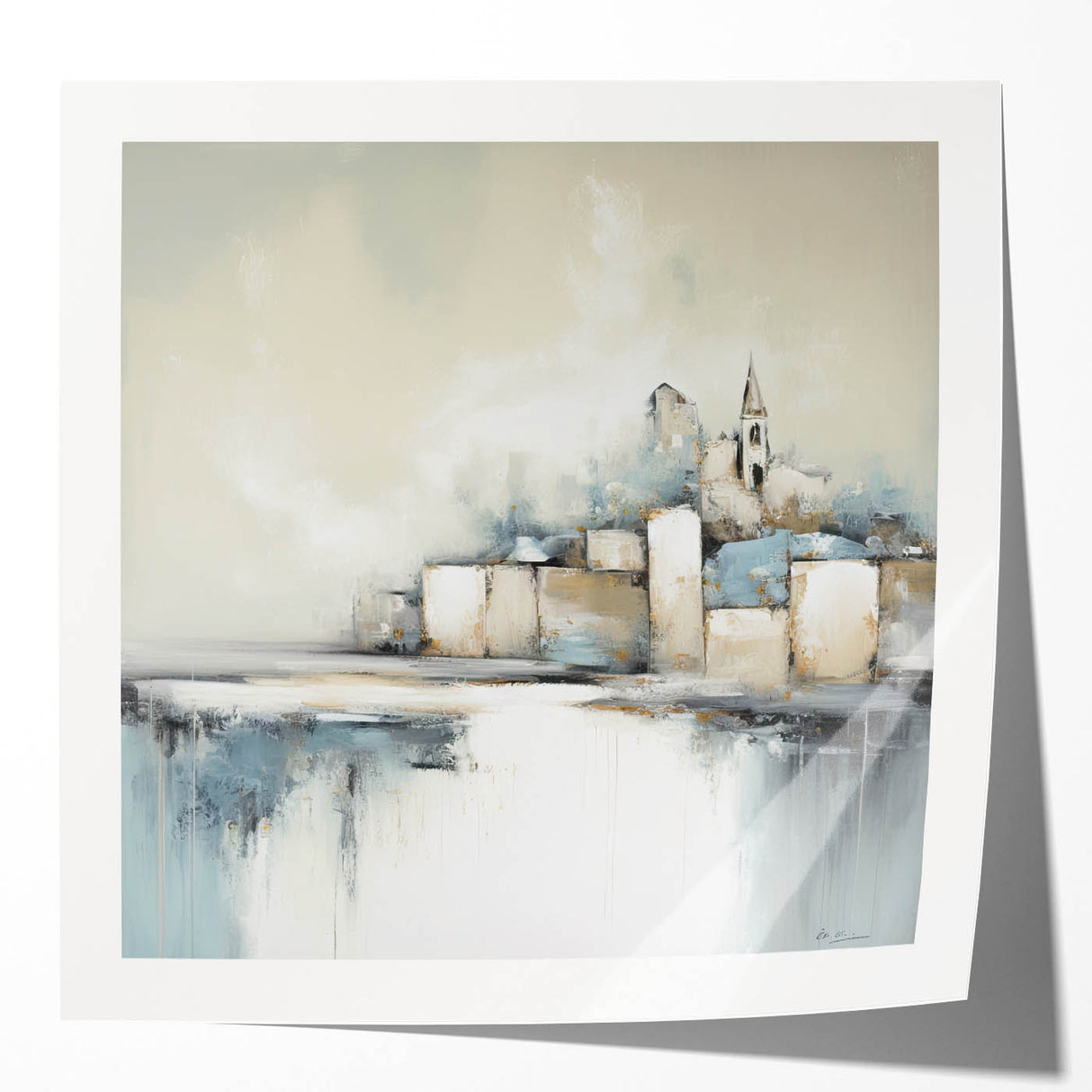 Abstract architecture wall art print showcasing dynamic geometric shapes and vibrant colors, designed for modern interior decor. Glossy finish enhances visual appeal.