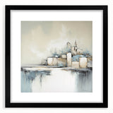 Abstract architectural wall art framed with a black mat, showcasing geometric shapes and lines, perfect for modern home decor or office aesthetics.