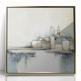 Framed abstract architecture wall art in gold acrylic, showcasing geometric shapes and modern design, perfect for contemporary home decor and art enthusiasts.