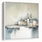 Framed abstract architecture wall art in a sleek white design, showcasing geometric shapes and a modern aesthetic, perfect for contemporary home decor.