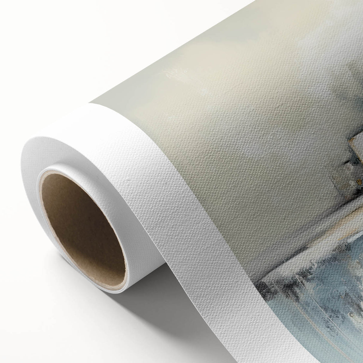 Abstract architectural wall art print on rolled canvas, showcasing vibrant geometric patterns and colors, perfect for modern home decor. Packaged securely in a sturdy tube for safe delivery.