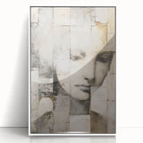 Framed abstract figurative wall art featuring vibrant colors and intricate designs, displayed in a sleek white frame, perfect for modern home decor.