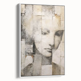 Abstract figurative wall art in a sleek white frame, showcasing dynamic shapes and soft color gradients, perfect for modern home decor accents.