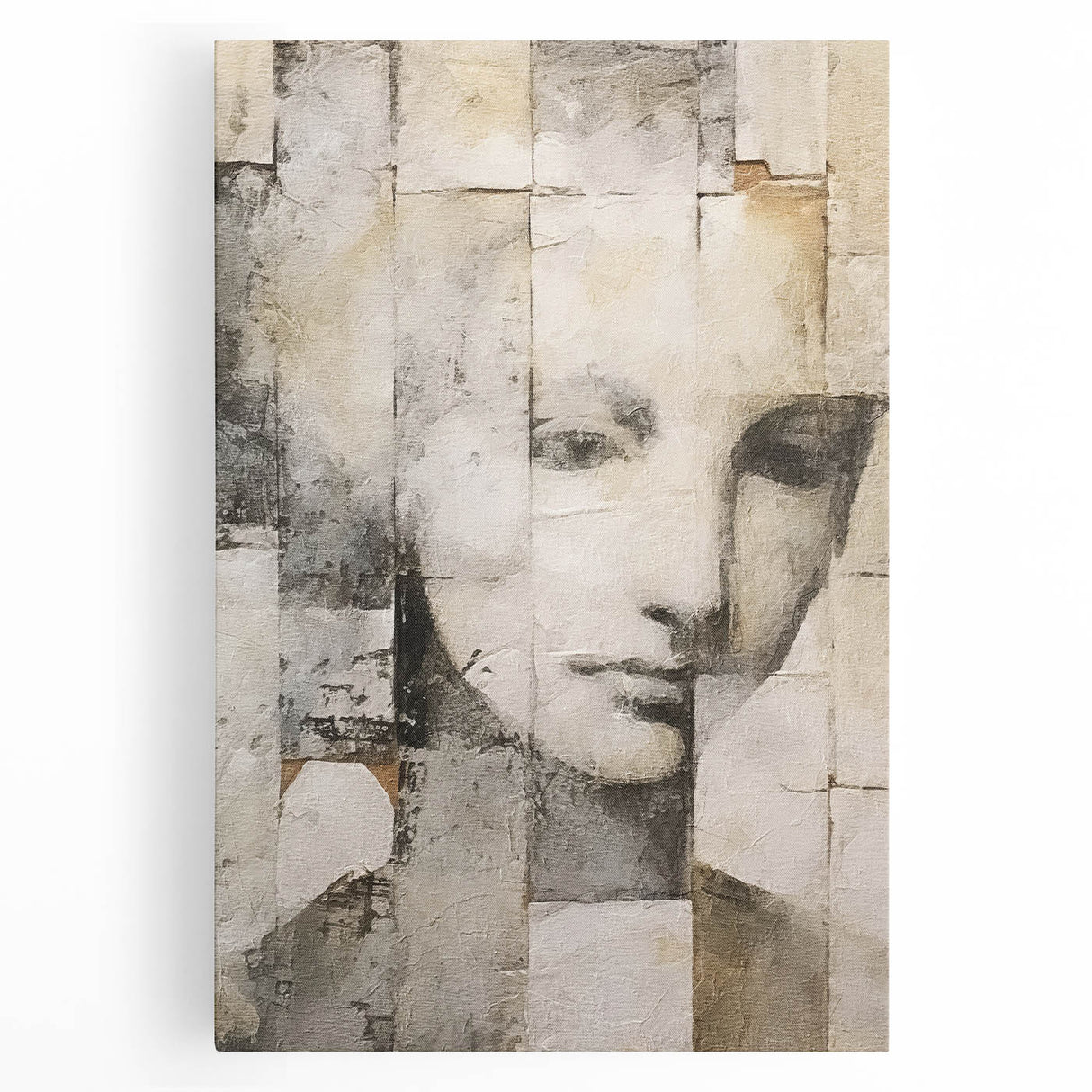 Abstract figurative wall art on stretched canvas showcasing vibrant colors and dynamic shapes, ideal for modern home decor and artistic expression.